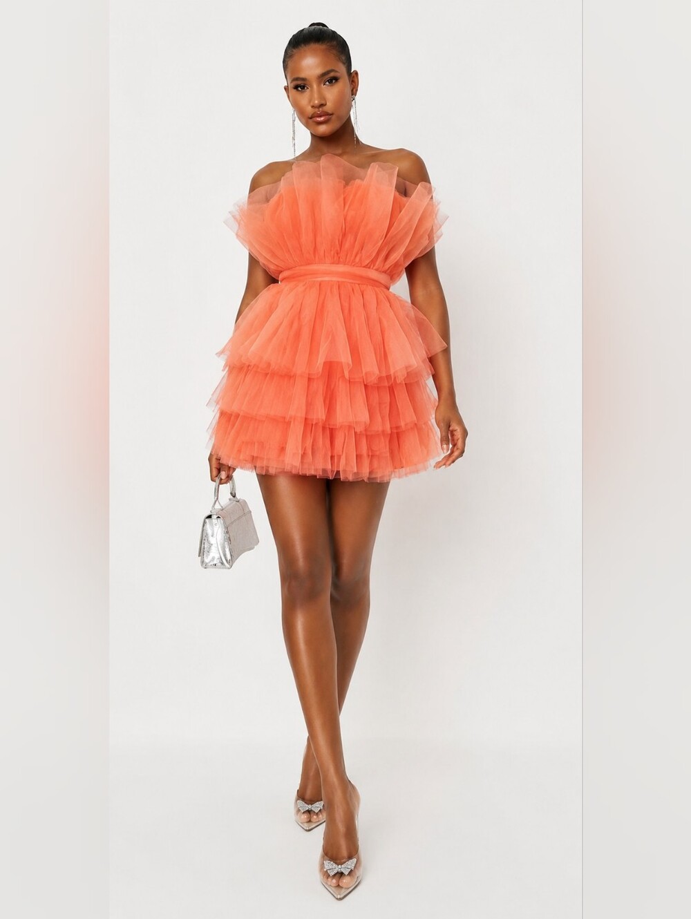 Missguided Peach Orange Tulle Ruffle Mini Dress 10